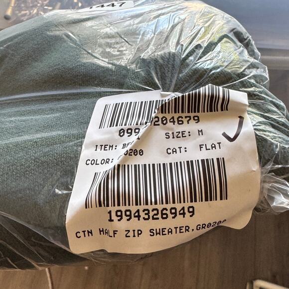 J.Crew Cotton Half-Zip Sweater Mens M Green Pullover Ribbed Trim Zipper BF091 LS - Picture 7 of 7